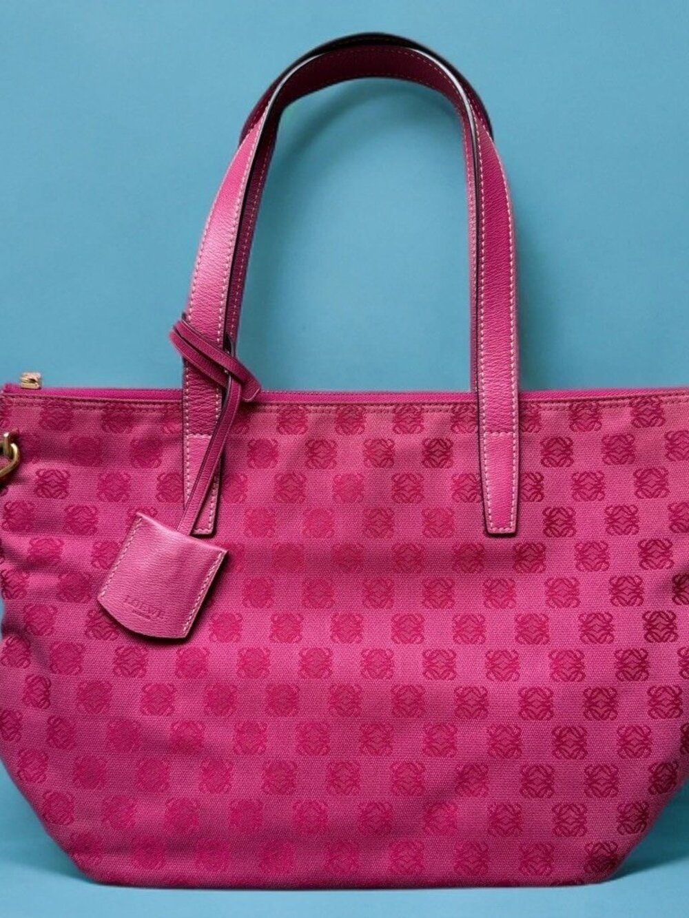 Loewe Pink Anagram Canvas Tote Shoulder Bag